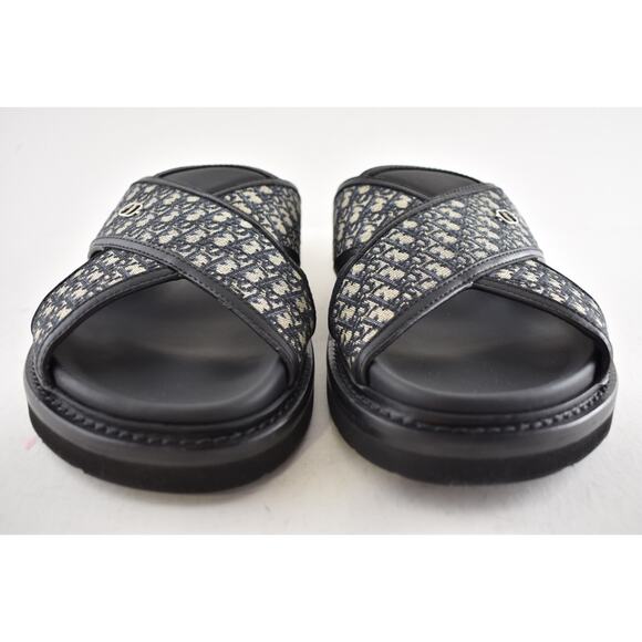 Dior Mens Aqua Sandal Beige Black Blue Oblique Jacquard Logo Slide Slip On 42 9 - Picture 10 of 16